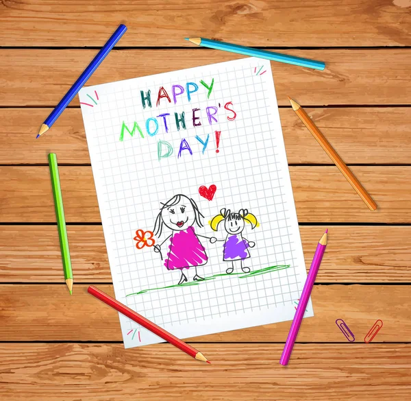 Illustration dessinée à la main de la mère avec sa fille — Image vectorielle