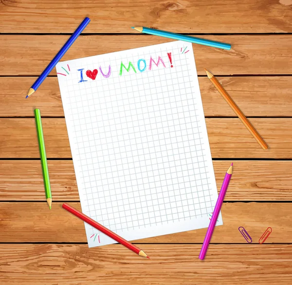 I Love You Mom Sketchy Typography on Checked Paper — Stock Vector