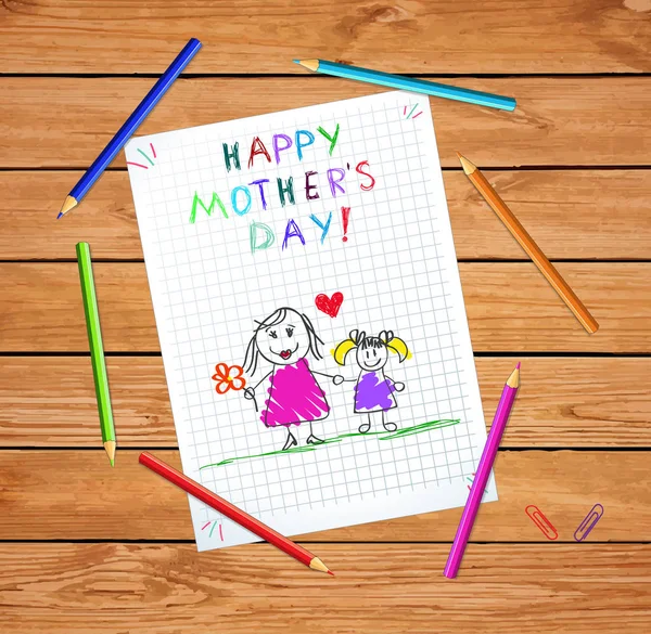 Ilustração desenhada à mão da mãe com filha — Fotografia de Stock