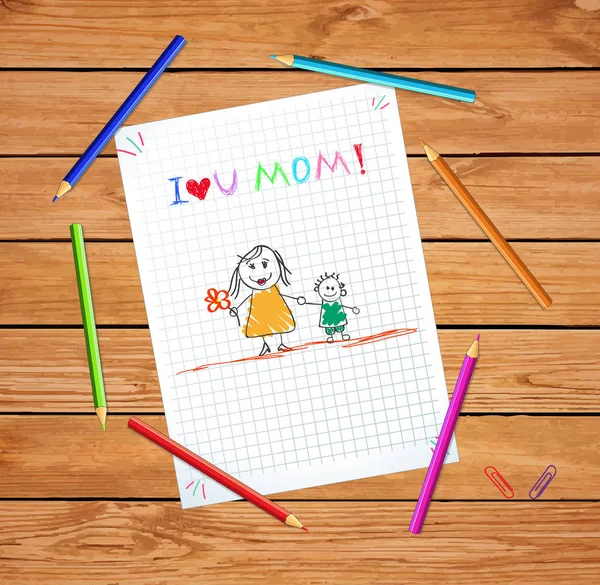 I Love You Mom. Son and Mother Greeting Kids Card — Stock Photo, Image