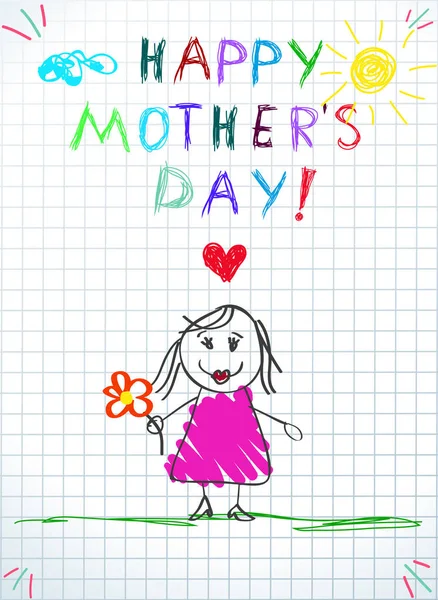 Happy Mothers Day Greeting Card. Baby Drawing — Stock Photo, Image