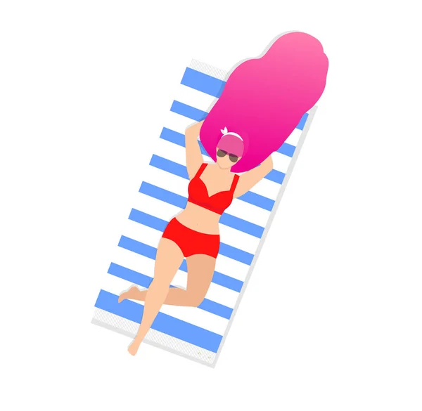 Ragazza sulla spiaggia prendere il sole topless isolato Clip Art — Vettoriale Stock