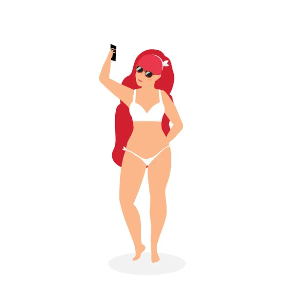 Woman Making Selfie on Beach, Summertime Leisure — 스톡 사진