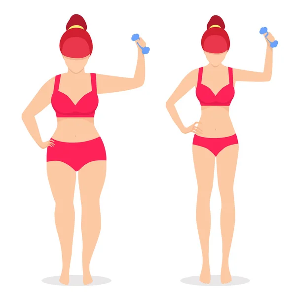 Vet en slanke vrouw voor en na gewichtsverlies — Stockfoto