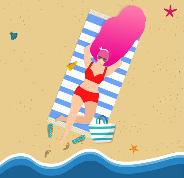Tanning Woman on Beach, Verão Lazer, Resort — Fotografia de Stock