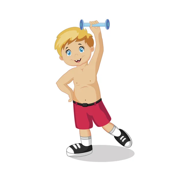 Happy Boy Exercise with Dumbbell Healthy Lifestyle — Stock Photo, Image