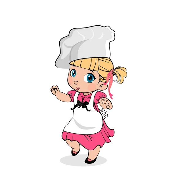Chef menina em avental e chapéu, Personagem crianças — Fotografia de Stock