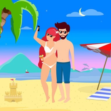 Tropik Adada Boş Zamanlarında Genç Loving Couple.