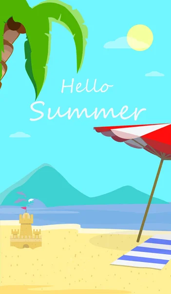 Hello Summer Beach Background with Seascape View — Stock Vector