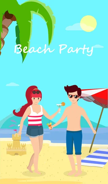 Pareja feliz en Beach Party. Hombre y mujer sonrientes — Archivo Imágenes Vectoriales