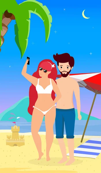 Joven pareja amorosa en el ocio en Tropical Island . — Vector de stock