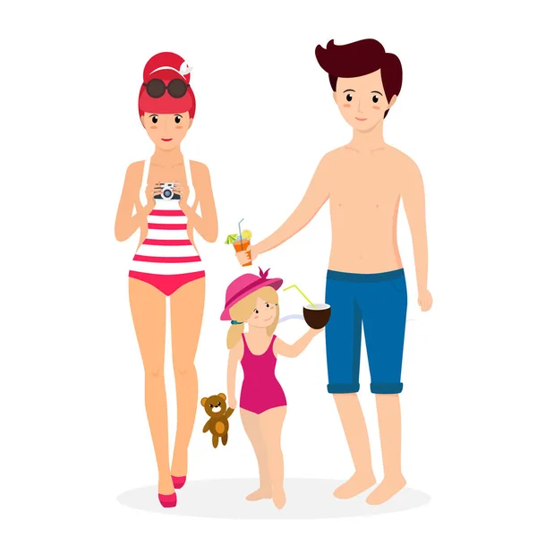 Feliz família na praia. Mãe Pai com Criança — Vetor de Stock
