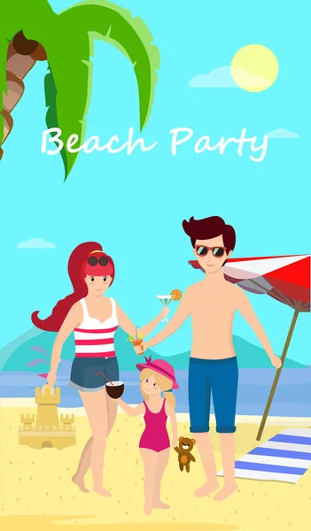 Happy Family at Beach Party Day Time Banner, Flyer — Stock Photo, Image