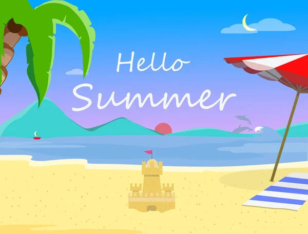 Fondo de playa con tipografía Hello Summer —  Fotos de Stock