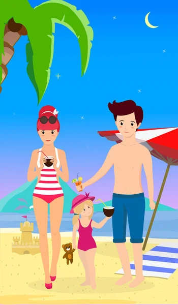 海滩的快乐家庭。母亲父亲与孩子 — 图库照片