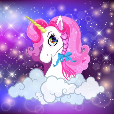 Pembe yü portre gece gökyüzü ile Unicorn kafa