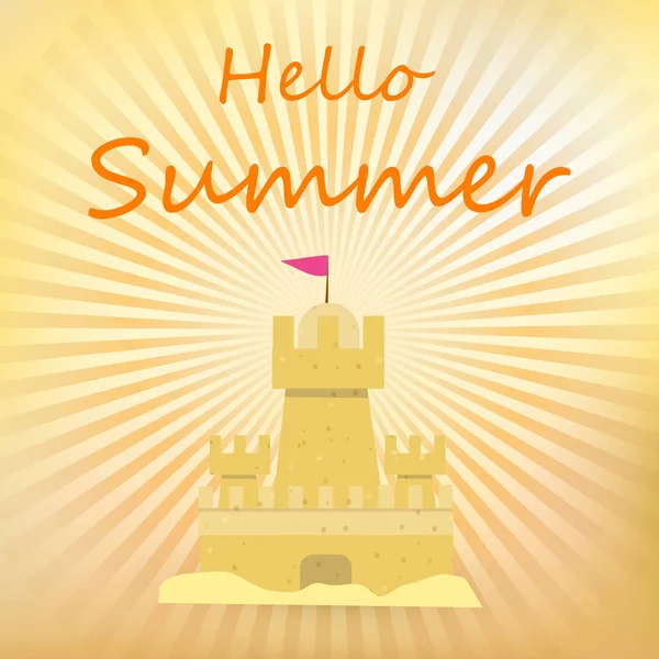 Sand Castle, Hello Summer Banner with Sandcastle — Stock Vector