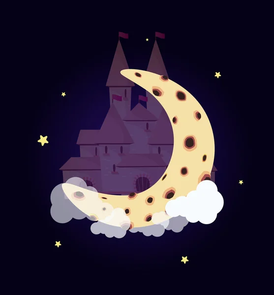 Fantasia princesa castelo na lua noite céu estrelado —  Vetores de Stock
