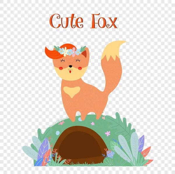 Mignon renard en couronne de fleurs debout sur foxy terrier — Image vectorielle