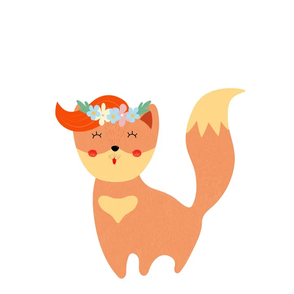 Симпатична лисиця в квітковому вінку дитяча душова картка — стокове фото