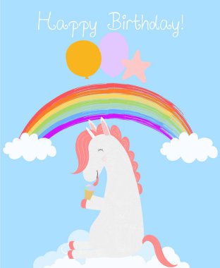 Balonlar ile Sevimli Unicorn dondurma doğum günü yemek