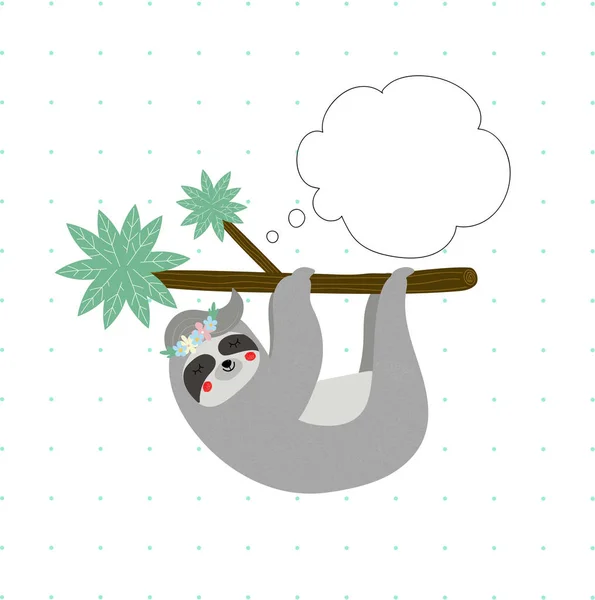 ตลก sloth ในดอกไม้ wreath นอนแขวนอยู่บนต้นไม้ — ภาพถ่ายสต็อก