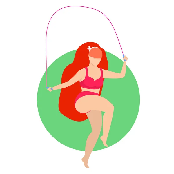 빨간 속옷을 입은 여성 이 밧줄 아이콘 위에서 점프하는 모습 — 스톡 사진