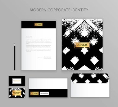 Kurumsal Kimlik iş kümesi. Modern ileti örneği şablon tasarım. İş belgeleri. Zarf, kart, klasör, vb kümesi. Vektör çizim. Arka plan