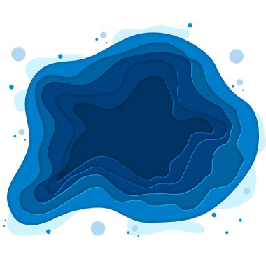 Deniz alt vektör Illustration dalgalar ile. Kağıdı derin stil vektör kesin. Derin mavi deniz yaşamı, Dalış kavramı. Okyanus yaban hayatı