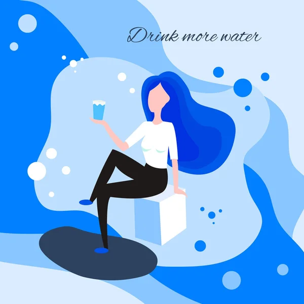 Дівчина Воду Через Солому Прекрасна Динамічна Дівчина Водою Здоровий Спосіб — стоковий вектор