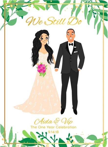 Pengantin dan Groom.Coupleple. Kartu pernikahan dengan pengantin baru itu. Benda yang terisolasi. Ilustrasi vektor . - Stok Vektor