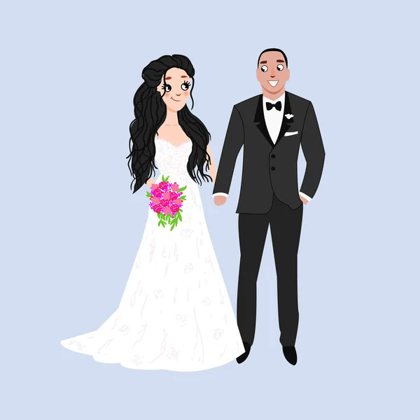 Νύφη και γαμπρός. Ζευγάρι. Κάρτα γάμου με τους νεόνυμφους. Απομονωμένα αντικείμενα. Εικονογράφηση διάνυσμα. — Διανυσματικό Αρχείο