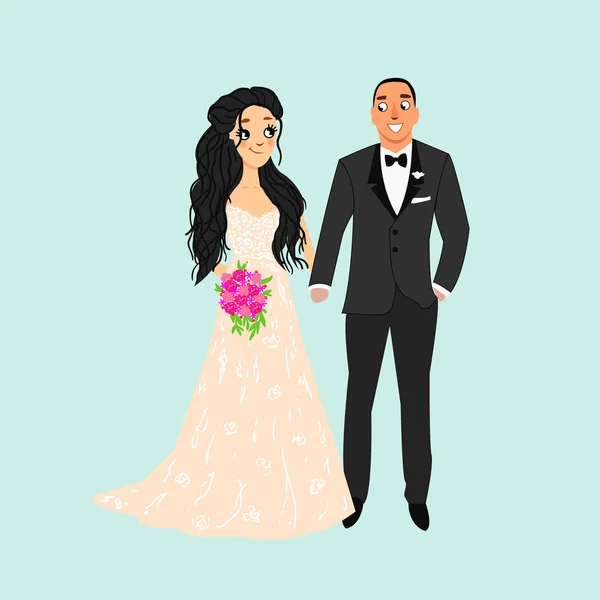 Pengantin dan Groom.Coupleple. Kartu pernikahan dengan pengantin baru itu. Benda yang terisolasi. Ilustrasi vektor . - Stok Vektor