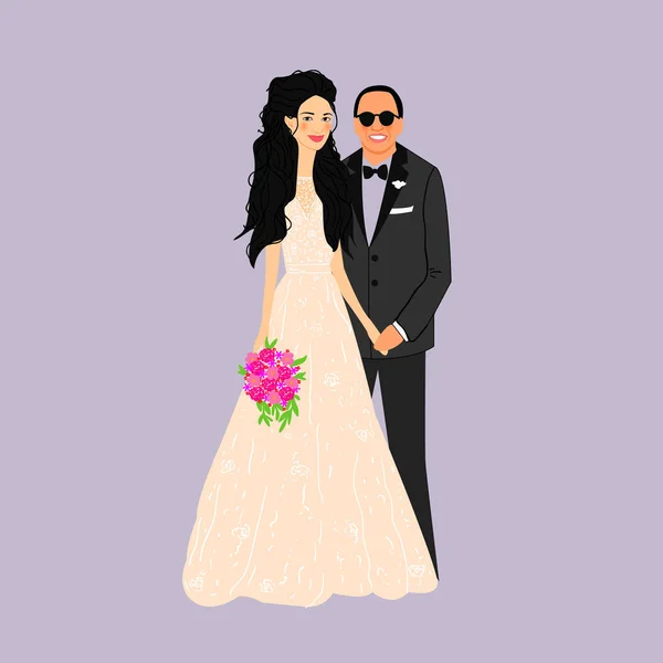 Pengantin dan Groom.Coupleple. Kartu pernikahan dengan pengantin baru itu. Benda yang terisolasi. Ilustrasi vektor . - Stok Vektor