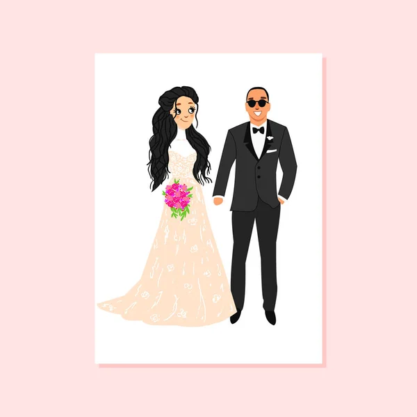 Pengantin dan Groom.Coupleple. Kartu pernikahan dengan pengantin baru itu. Benda yang terisolasi. Ilustrasi vektor . - Stok Vektor