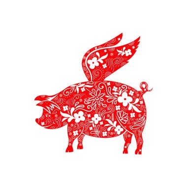 Çince Zodyak işareti yıl, domuz, domuz, mutlu çene yeni yıl domuz 2019 yıl kırmızı kağıt kesim
