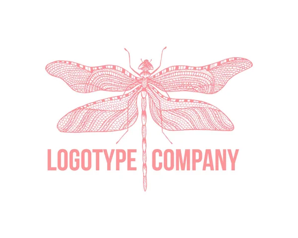 Μινιμαλιστική κομψή σχεδίαση λογότυπου Dragonfly με τέχνη στυλ γραμμής — Διανυσματικό Αρχείο