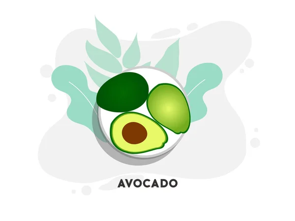 Geheel en snijd in halve avocado met pit. Vectorillustratie. — Stockvector
