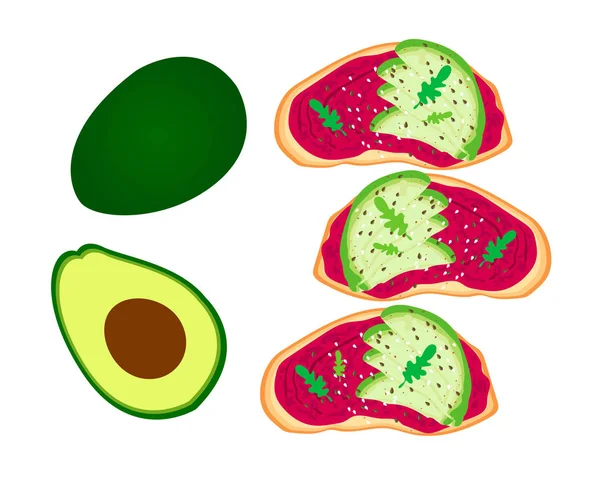 Tostadas Aguacate Aguacate Rebanado Pan Tostado Con Especias Tostadas Aguacate — Vector de stock