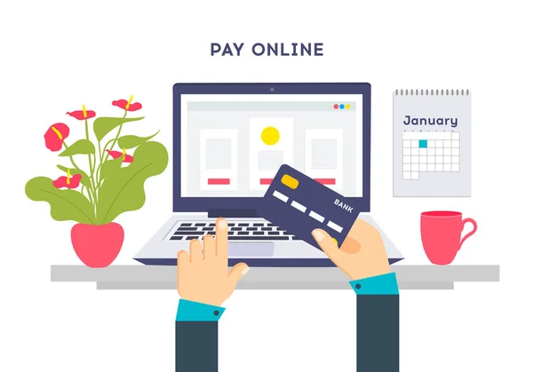 Processamento Ilustração Design Plano Cartão Crédito Online Pay Compra Online — Vetor de Stock