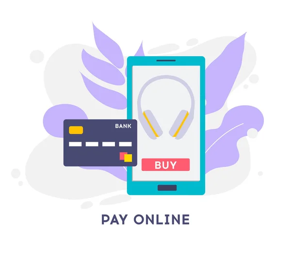 Processamento Ilustração Design Plano Cartão Crédito Online Pay Compra Online — Vetor de Stock