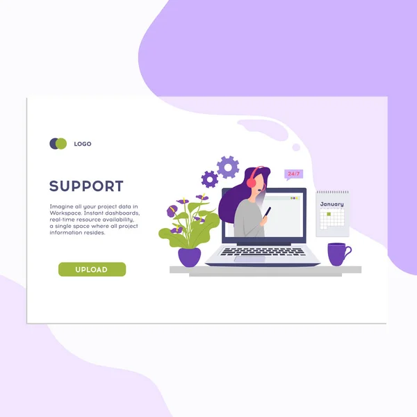 オンライン サポートのコンセプトです オンライン グローバルなテクニカル サポート アドバイス 援助のベクトル イラスト アイデア ベクトル — ストックベクタ