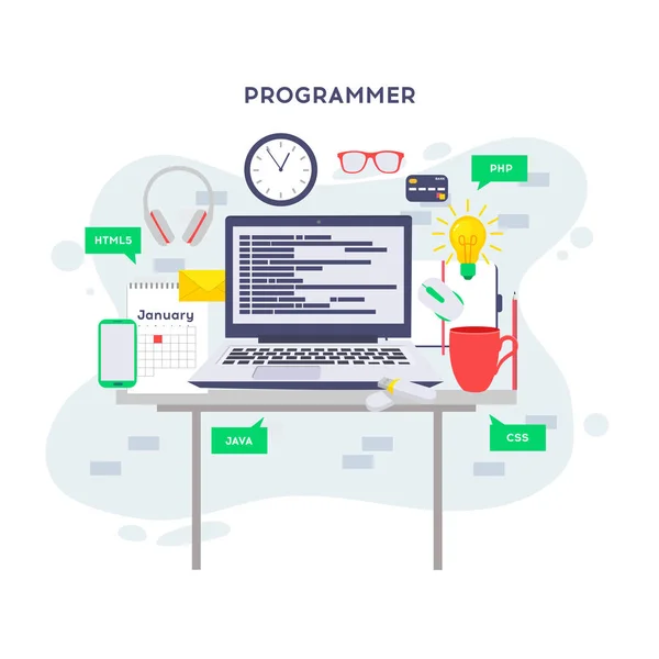 Local Trabalho Programador Codificador Programação Software Linguagens Programação Testes Depuração — Vetor de Stock