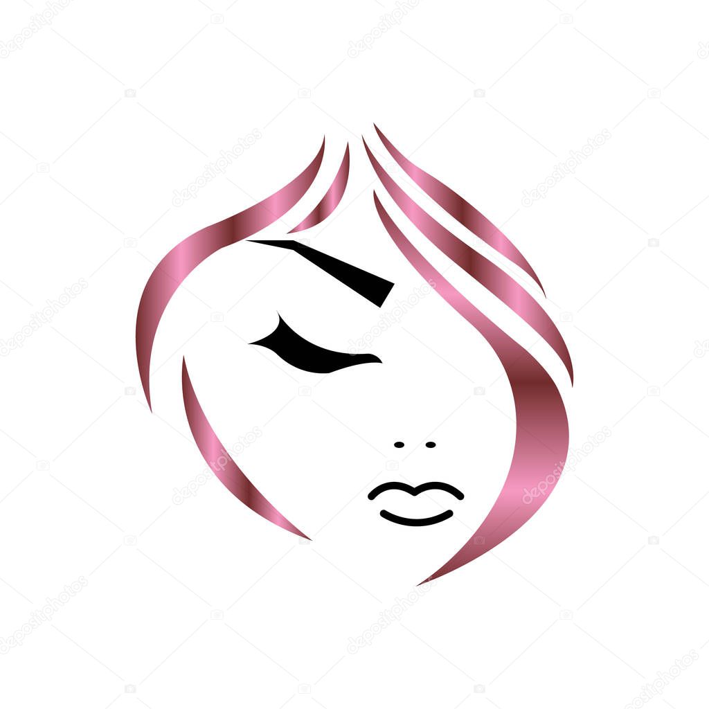 Illustration of women short hair style icon, logo women face on white background