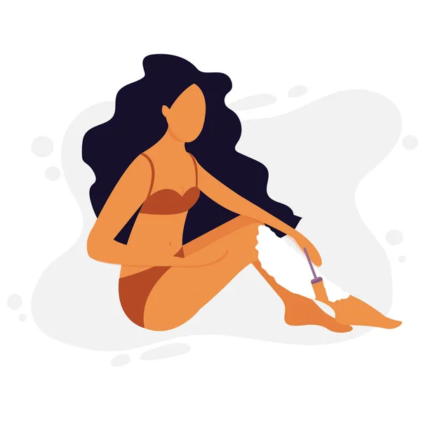 Ilustração de uma menina segurando um cabelo de barbear navalha fora de suas pernas — Vetor de Stock