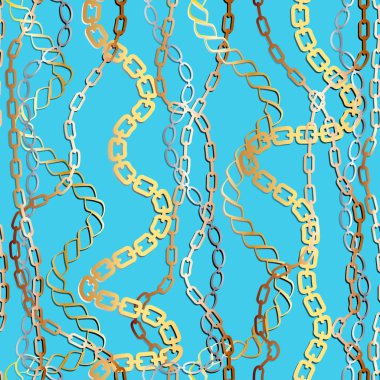 Moda altın zincirleri ile Seamless modeli. Mavi zemin üzerine altın zincir ile yazdırın. Vektör seamless modeli. Kumaş tasarım. 