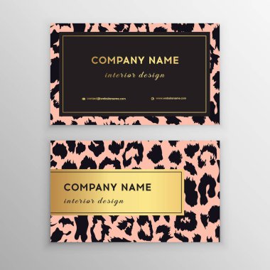 İş kartı son moda leopar desen. Vahşi hayvanlar kartvizit. Modern arka.