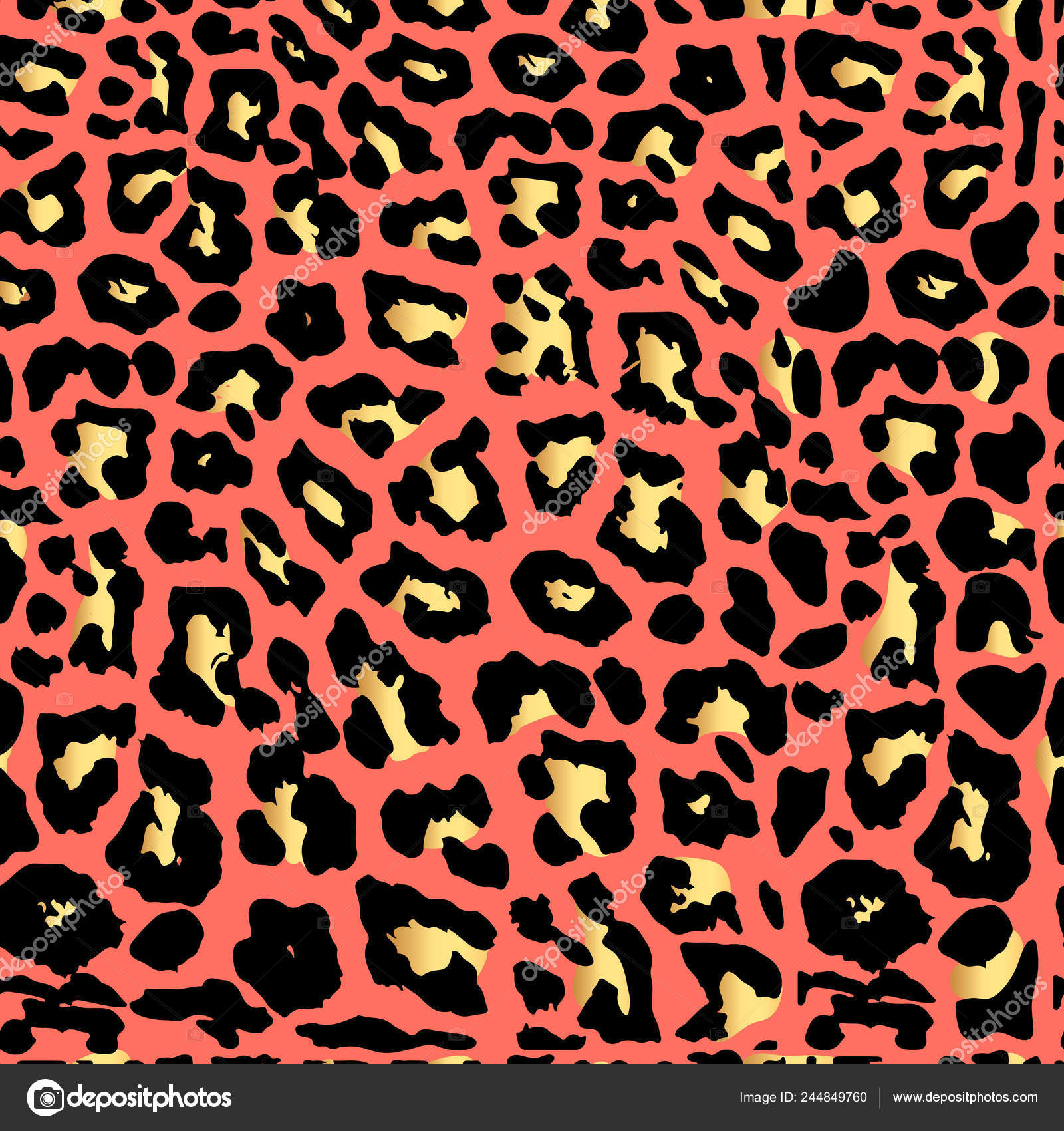 Seamless gold leopard print. Color trend palette. Living Coral color.  Vector pattern, texture, background. Leopard seamless pattern Animal print