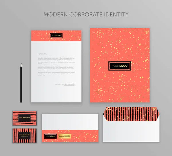 Corporate Identity Template. Corporate Identity Design Stationery Mockup Vector Megapack Set. Trendy Living Coral