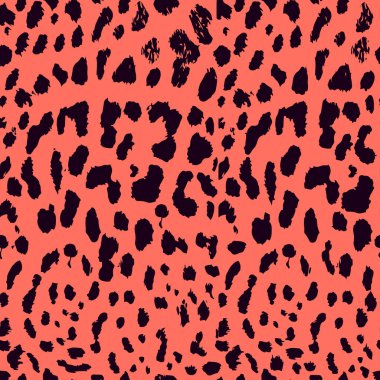 Altın leopar baskı sorunsuz. Renk trend paleti. Mercan rengi yaşayan. Vektör desen, doku, arka plan. Leopar seamless modeli hayvan yazdırma